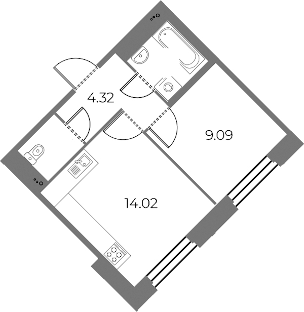1-комнатная квартира 33.05 м², 2/10 эт., ЖК «Огни Залива»